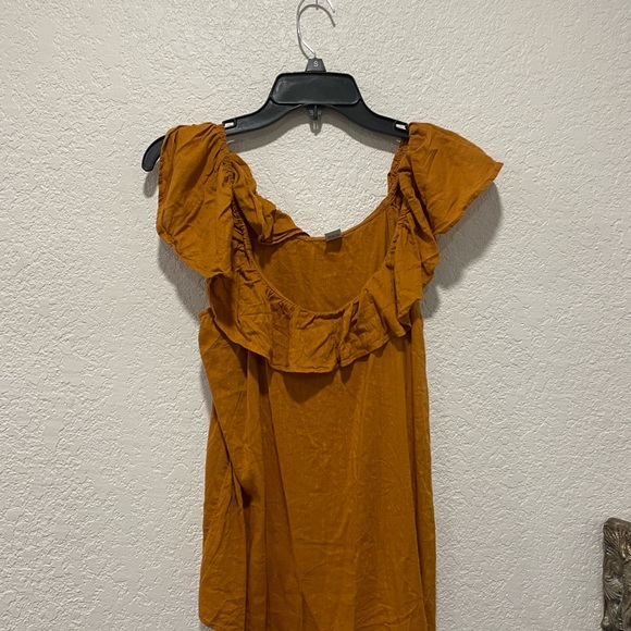 OLD NAVY | COTTON CAMEL FLOUNCE BOHO RUFFLE OFF THE SHOULDER TOP size small - Picture 6 of 6